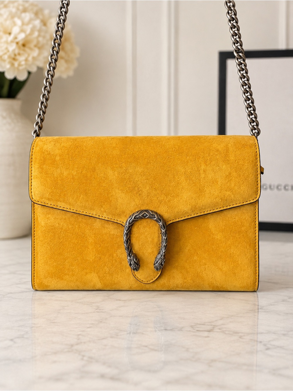 Gucci Dionysus Suede WOC Chain Crossbody Mustard Yellow + LegitApp COA